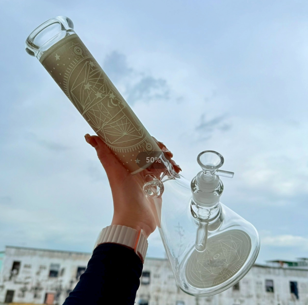 (พร้อมส่ง) บ้องแก้วใหญ่35CM  ขนาดใหญ่ คัพสายเขียว หลอดวิทยาศาสตร์ โจ๋ข้อต่อน่าสะสม14MM 63#