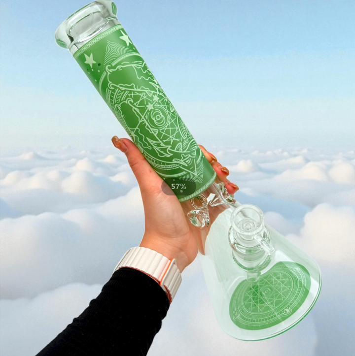 (พร้อมส่ง) บ้องแก้วใหญ่35CM  ขนาดใหญ่ คัพสายเขียว หลอดวิทยาศาสตร์ โจ๋ข้อต่อน่าสะสม14MM 63#